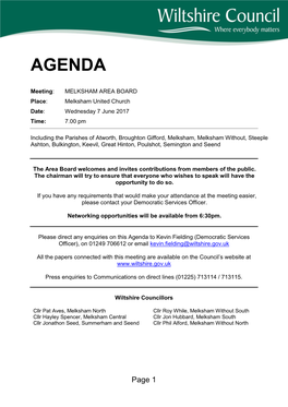 (Public Pack)Agenda Document for Melksham Area Board, 07/06/2017