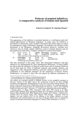 Patterns of Nominal Infinitives. a Comparative Analysis of Italian and Spanish