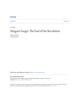 Margaret Sanger: the Uelf of Her Revolution Shannon Rohn College of Dupage
