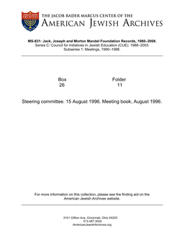 Box Folder 26 11 Steering Committee. 15 August 1996. Meeting Book
