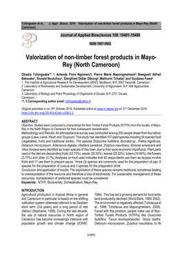 Valorization of Non-Timber Forest Products in Mayo-Rey (North Cameroon) Journal of Applied Biosciences 108: 10491-10499