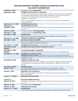 Academic Schedule and Important Dates 2020-2021