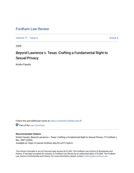 Beyond Lawrence V. Texas: Crafting a Fundamental Right to Sexual Privacy