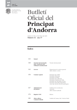 Butlletí Oficial Del Principat D'andorra