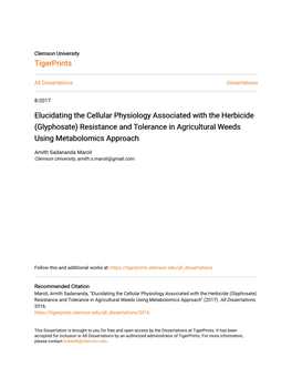 Glyphosate) Resistance and Tolerance in Agricultural Weeds Using Metabolomics Approach