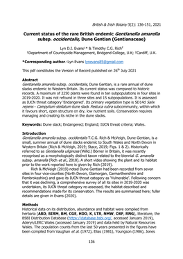 Current Status of the Rare British Endemic Gentianella Amarella Subsp