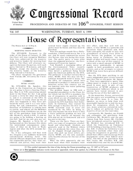 Congressional Record United States Th of America PROCEEDINGS and DEBATES of the 106 CONGRESS, FIRST SESSION