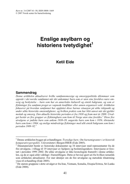 Enslige Asylbarn Og Historiens Tvetydighet1