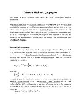 Quantum Mechanics Propagator