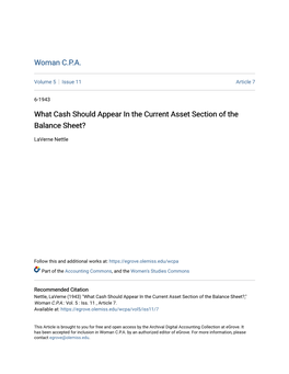 What Cash Should Appear in the Current Asset Section of the Balance Sheet?