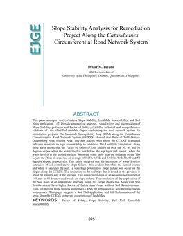 Slope Stability Analysis for Remediation Project Along the Catanduanes Circumferential Road Network System