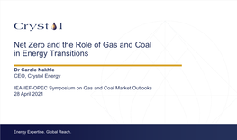 Net Zero and the Role of Gas and Coal in Energy Transitions