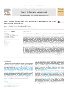 Have Changing Forests Conditions Contributed to Pollinator Decline in the Southeastern United States? ⇑ James L