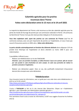 Calamités Agricoles Pour Les Prairies Reconnues Dans L'yonne Faites