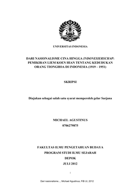 Dari Nasionalisme Cina Hingga Indonesierschap: Pemikiran Liem Koen Hian Tentang Kedudukan Orang Tionghoa Di Indonesia (1919 – 1951)