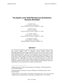 The Apollo Lunar Orbit Rendezvous Architecture Decision Revisited