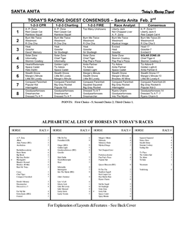 Santa Anita Feb. 2 1 2 3 4 5 6 7 8 ALPHABETICAL