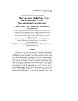 New Satyrine Butterflies from the Venezuelan Andes (Lepidoptera: Nymphalidae) Ángel L