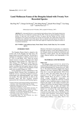 Land Molluscan Fauna of the Dongsha Island with Twenty New Recorded Species