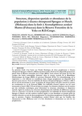 Population À Guarea Thompsonii Sprague Et Hutch. (Meliaeae) Dans La Forêt À Scorodophloeus Zenkeri Harms (Fabaceae) Dans La Réserve Forestière De La Yoko En R.D.Congo