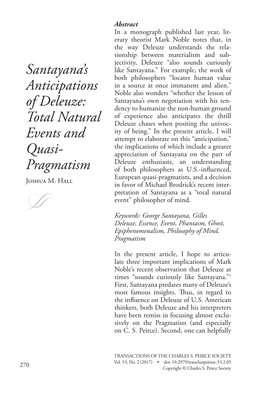Santayana's Anticipations of Deleuze: Total Natural Events and Quasi- Pragmatism