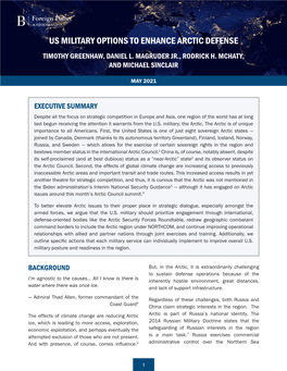 Us Military Options to Enhance Arctic Defense Timothy Greenhaw, Daniel L