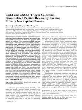 CCL2 and CXCL1 Trigger Calcitonin Gene-Related Peptide Release by Exciting Primary Nociceptive Neurons