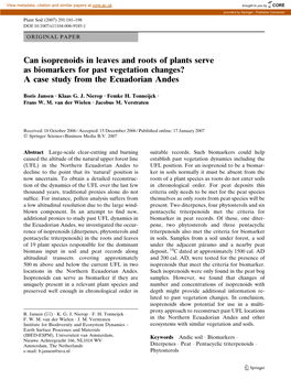 Can Isoprenoids in Leaves and Roots of Plants Serve As Biomarkers for Past Vegetation Changes? a Case Study from the Ecuadorian Andes