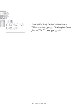 Peter Smith, 'Lady Oxford's Alterations at Welbeck Abbey 1741–55', the Georgian Group Journal, Vol. Xi, 2001, Pp