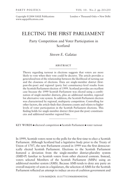 ELECTING the FIRST PARLIAMENT Party Competition and Voter Participation in Scotland