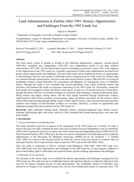 Land Administration in Zambia After 1991: History, Opportunities and Challenges from the 1995 Lands Act