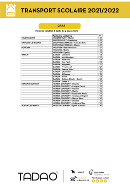 2833 Horaires Valables À Partir Du 2 Septembre