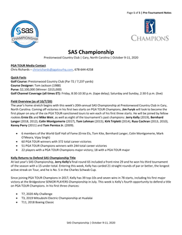 SAS Championship Prestonwood Country Club | Cary, North Carolina | October 9-11, 2020