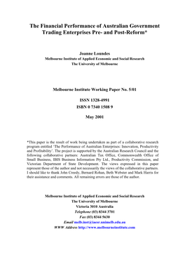 The Financial Performance of Australian Government Trading Enterprises Pre- and Post-Reform*