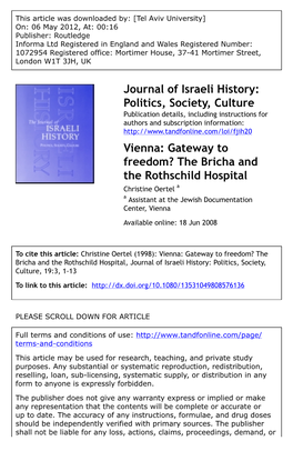 Vienna: Gateway to Freedom? the Bricha and the Rothschild Hospital