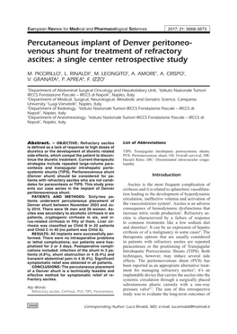 Denver Peritoneo-Venous Shunt in Refractory Ascites