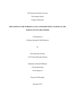 Organizing in the Working-Class: Contradictions, Learning & The