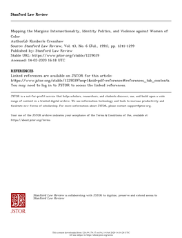 Intersectionality, Identity Politics, and Violence Against Women of Color Author(S): Kimberle Crenshaw Source: Stanford Law Review, Vol