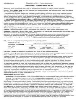 Bokashi Workshop — Preliminary Lessons Lesson Sheet 3 — Organic