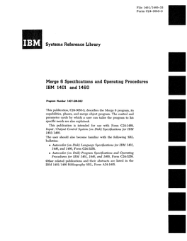 Systems Reference Library Merge 6 Specifications and Operating