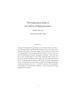 The Explanatory Role of the Notion of Representation