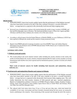 1 • FEWSNET/WFP's Latest Food Security Update Reports That The