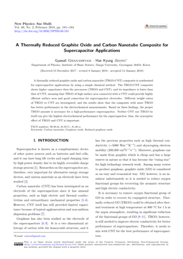 A Thermally Reduced Graphite Oxide and Carbon Nanotube Composite for Supercapacitor Applications