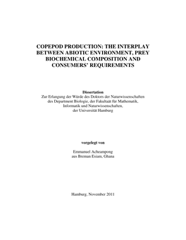 Copepod Production: the Interplay Between Abiotic Environment, Prey Biochemical Composition and Consumers’ Requirements