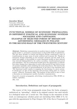 Functional Models of Economic Propaganda in Different Political and Economic Systems – Socialism and Capitalism