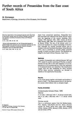 Further Records of Penaeoidea from the East Coast of South Africa