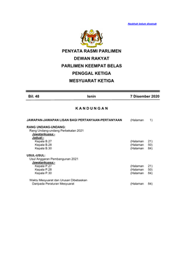 Penyata Rasmi Parlimen Dewan Rakyat Parlimen Keempat Belas Penggal Ketiga Mesyuarat Ketiga