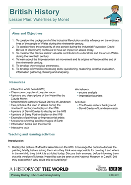 British History Lesson Plan: Waterlilies by Monet