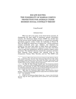 Escape Routes: the Possibility of Habeas Corpus Protection for Animals Under Modern Social Contract Theory