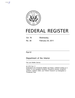 12-Month Finding on a Petition to List Astragalus Hamiltonii